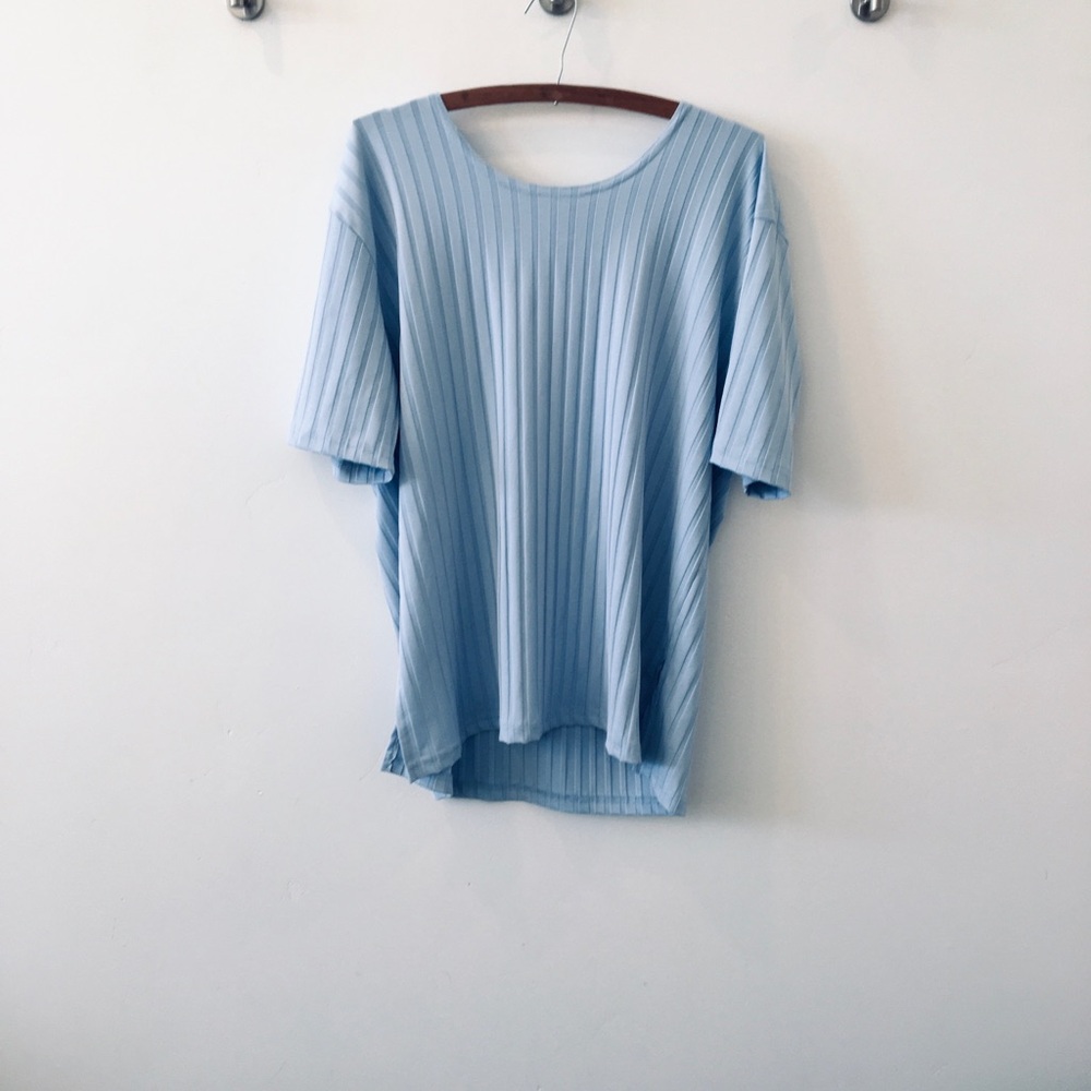 Vintage Light Blue Ribbed Oversized Shirt.